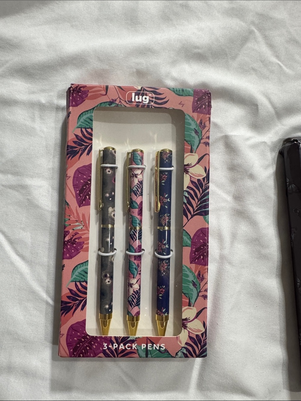 lug Floral 3-Pack Ballpoint Pen Set — Pink, Navy, Teal Accents